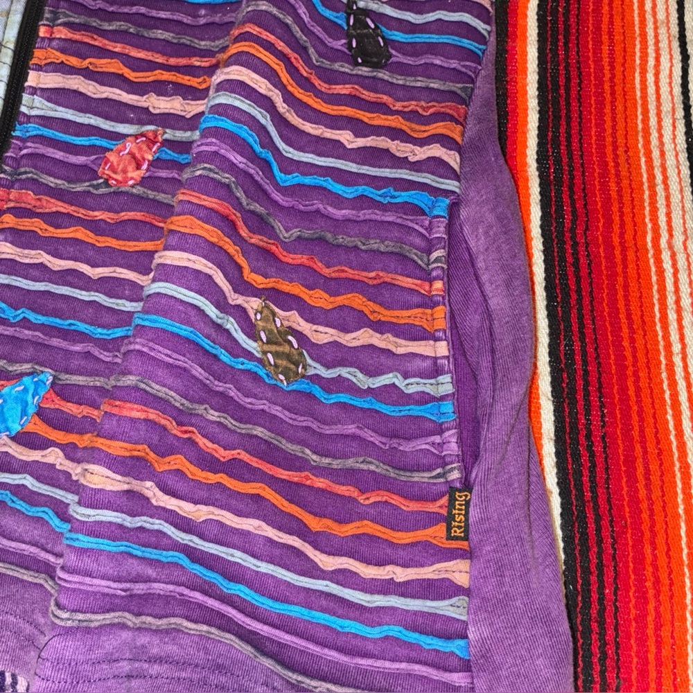 Rising International Boho Patchwork Zip Hoodie Purple Cotton XL - Picture 10 of 10